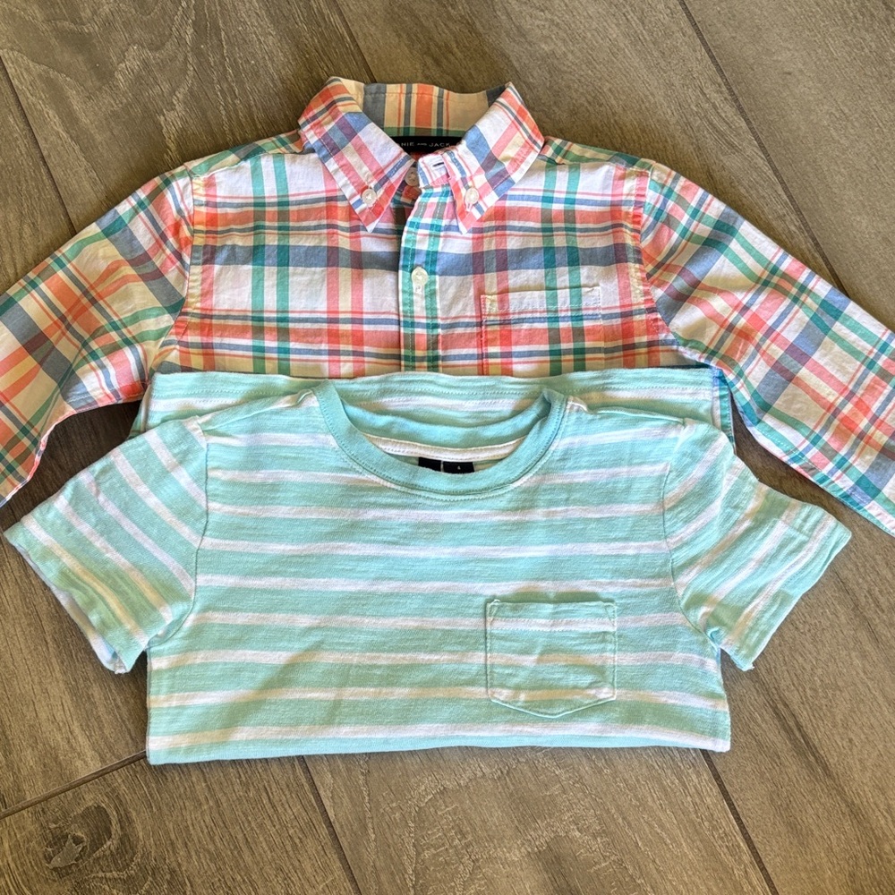 TWO BOYS size 4- Janie and Jack Multicolor Plaid and Striped T Shirt Set